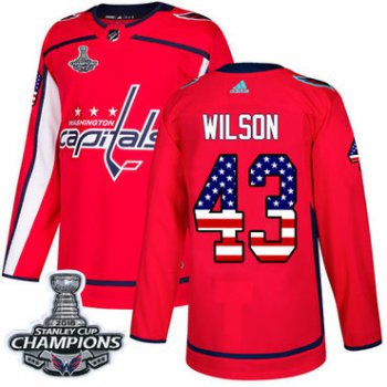 didas Washington Capitals #43 Tom Wilson Red Home Authentic USA Flag Stanley Cup Final Champions Stitched NHL Jersey