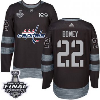 Adidas Capitals #22 Madison Bowey Black 1917-2017 100th Anniversary 2018 Stanley Cup Final Stitched NHL Jersey