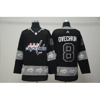 Men's Washington Capitals #8 Alex Ovechkin Black Team Logos Fashion Adidas Jersey