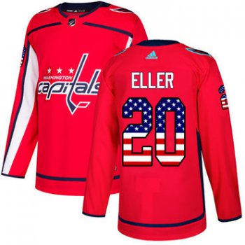 Adidas Capitals #20 Lars Eller Red Home Authentic USA Flag Stitched NHL Jersey