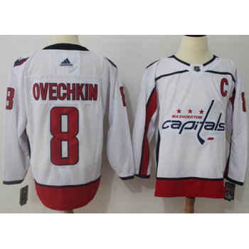 Adidas Capitals #8 Alex Ovechkin White Road Authentic Stitched NHL Jersey