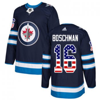 Adidas Jets #16 Laurie Boschman Navy Blue Home Authentic USA Flag Stitched NHL Jersey