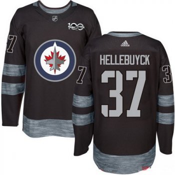 Men's Winnipeg Jets #37 Connor Hellebuyck Black 100th Anniversary Stitched NHL 2017 adidas Hockey Jersey
