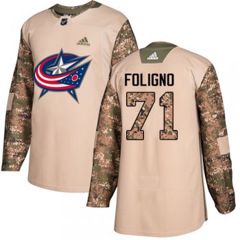 Adidas Blue Jackets #71 Nick Foligno Camo Authentic 2017 Veterans Day Stitched NHL Jersey