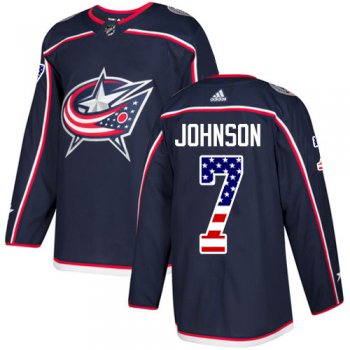 Adidas Blue Jackets #7 Jack Johnson Navy Blue Home Authentic USA Flag Stitched NHL Jersey