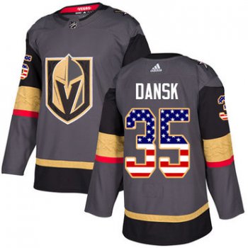 Adidas Golden Knights #35 Oscar Dansk Grey Home Authentic USA Flag Stitched NHL Jersey