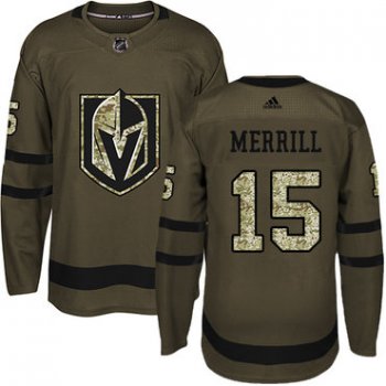 Adidas Vegas Golden Knights #15 Men's Jon Merrill Premier Green Salute To Service NHL Jersey