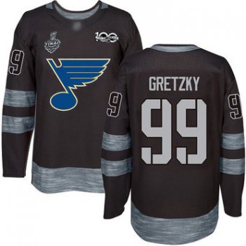 Men's St. Louis Blues #99 Wayne Gretzky Black 1917-2017 100th Anniversary 2019 Stanley Cup Final Bound Stitched Hockey Jersey