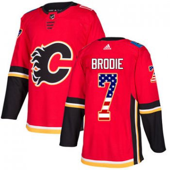 Adidas Flames #7 TJ Brodie Red Home Authentic USA Flag Stitched NHL Jersey
