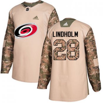 Adidas Hurricanes #28 Elias Lindholm Camo Authentic 2017 Veterans Day Stitched NHL Jersey