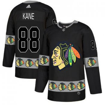 Men's Chicago Blackhawks #88 Patrick Kane Black Team Logos Fashion Adidas Jersey