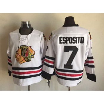 Men's Chicago Blackhawks #7 Tony Esposito 1999 White CCM Vintage Throwback Jersey