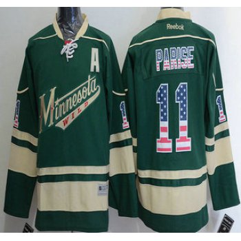 Men's Minnesota Wild #11 Zach Parise Reebok Green Alternate NHL USA Flag Fashion Jersey