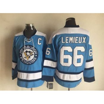 Men's Pittsburgh Penguins #66 Mario Lemieux 1960 Light Blue CCM Vintage Throwback Hockey Jersey