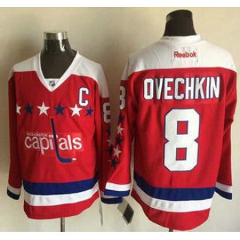 Men's Washington Capitals #8 Alex Ovechkin Red Third Reebok Hockey Jersey