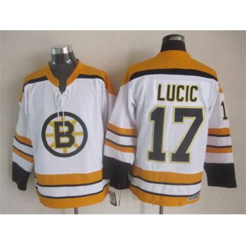 Men's Boston Bruins #17 Milan Lucic 2007-08 White CCM Vintage Throwback Jersey