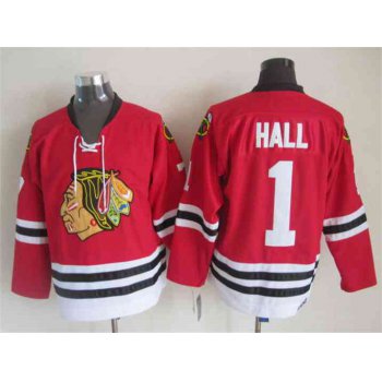 Men's Chicago Blackhawks #1 Glenn Hall 1957-58 Red Vintage Jersey