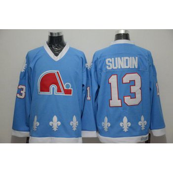 Men's Quebec Nordiques #13 Mats Sundin Light Blue CCM Vintage Throwback Jersey