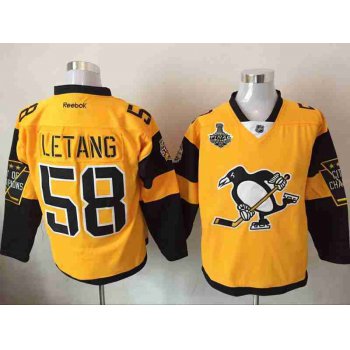 Men's Pittsburgh Penguins #58 Kris Letang Yellow Stadium Series 2017 Stanley Cup Finals Patch Stitched NHL Reebok Hockey Jersey