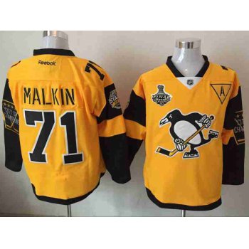 Men's Pittsburgh Penguins #71 Evgeni Malkin Yellow Stadium Series 2017 Stanley Cup Finals Patch Stitched NHL Reebok Hockey Jersey