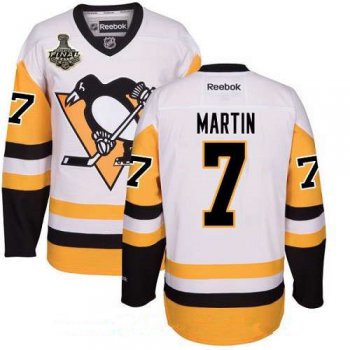 Men's Pittsburgh Penguins #7 Paul Martin White Third 2017 Stanley Cup Finals Patch Stitched NHL Reebok Hockey Jersey
