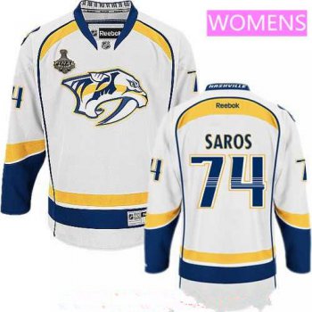 Women's Nashville Predators #74 Juuse Saros White 2017 Stanley Cup Finals Patch Stitched NHL Reebok Hockey Jersey
