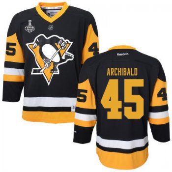 Women's Pittsburgh Penguins #45 Josh Archibald Black With Yellow 2017 Stanley Cup NHL Finals Patch Jersey