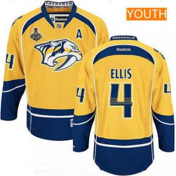 Youth Nashville Predators #4 Ryan Ellis Yellow 2017 Stanley Cup Finals A Patch Stitched NHL Reebok Hockey Jersey