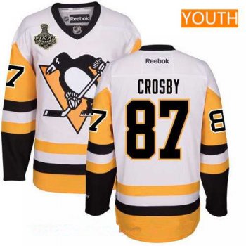Youth Pittsburgh Penguins #87 Sidney Crosby White Third 2017 Stanley Cup Finals Patch Stitched NHL Reebok Hockey Jersey