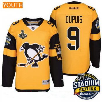 Youth Pittsburgh Penguins #9 Pascal Dupuis Yellow Stadium Series 2017 Stanley Cup Finals Patch Stitched NHL Reebok Hockey Jersey