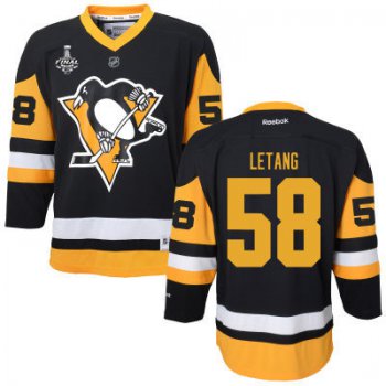 Women's Pittsburgh Penguins #58 Kris Letang Black With Yellow 2017 Stanley Cup NHL Finals Patch Jersey
