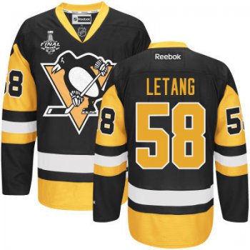 Youth Pittsburgh Penguins #58 Kris Letang Black With Gold 2017 Stanley Cup NHL Finals Patch Jersey