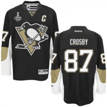 Youth Pittsburgh Penguins #87 Sidney Crosby Black Home 2017 Stanley Cup NHL Finals C Patch Jersey