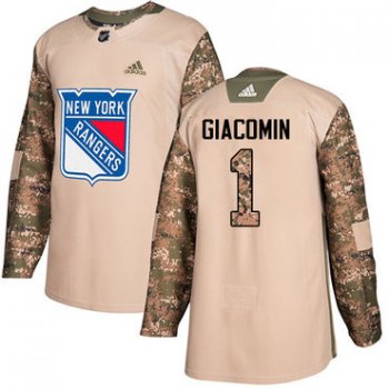 Adidas Rangers #1 Eddie Giacomin Camo Authentic 2017 Veterans Day Stitched NHL Jersey