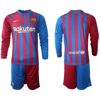 Men 2021-2022 Club Barcelona home red blue Long Sleeve blank Nike Soccer Jersey