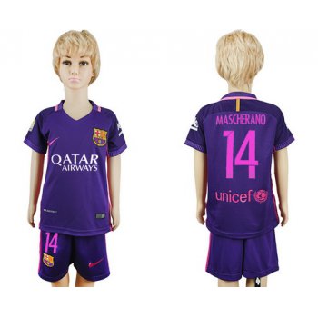 2016-17 Barcelona #14 MASCHERANO Away Soccer Youth Purple Shirt Kit