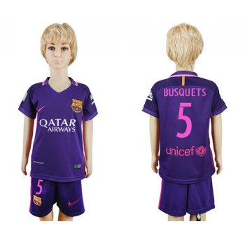 2016-17 Barcelona #5 BUSQUETS Away Soccer Youth Purple Shirt Kit