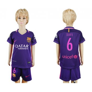 2016-17 Barcelona #6 XAVI Away Soccer Youth Purple Shirt Kit