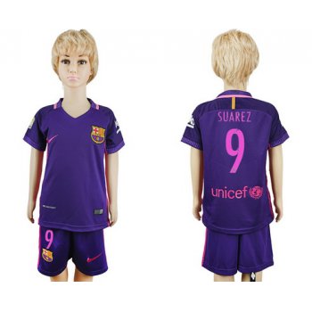 2016-17 Barcelona #9 SUAREZ Away Soccer Youth Purple Shirt Kit