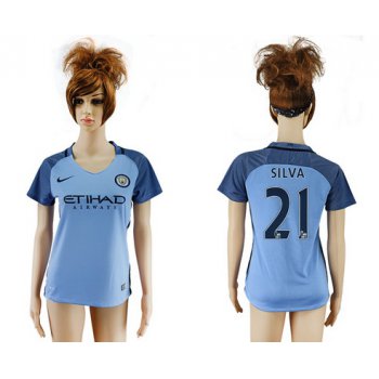 2016-17 Manchester City #21 SILVA Away Soccer Women's Blue AAA+ Shirt