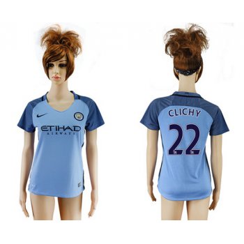 2016-17 Manchester City #22 CLICHY Away Soccer Women's Blue AAA+ Shirt