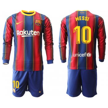 Men 2020-2021 club Barcelona home long sleeve 10 red Soccer Jerseys