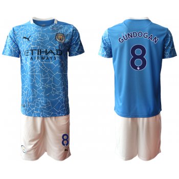 Men 2020-2021 club Manchester City home 8 blue Soccer Jerseys