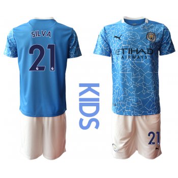 Youth 2020-2021 club Manchester City home blue 21 Soccer Jerseys