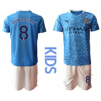 Youth 2020-2021 club Manchester City home blue 8 Soccer Jerseys