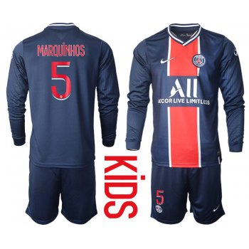 Youth 2020-2021 club Paris St German home long sleeve 5 blue Soccer Jerseys