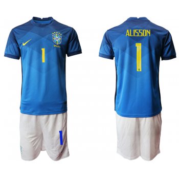 Men 2020-2021 Season National team Brazil away blue 1 Soccer Jersey