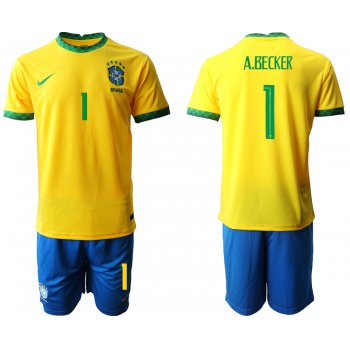 Men 2020-2021 Season National team Brazil home yellow 1 Soccer Jersey