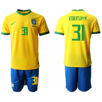 Men 2020-2021 Season National team Brazil home yellow 31 Soccer Jersey