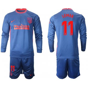 Men 2020-2021 club Atletico Madrid away long sleeves 11 blue Soccer Jerseys